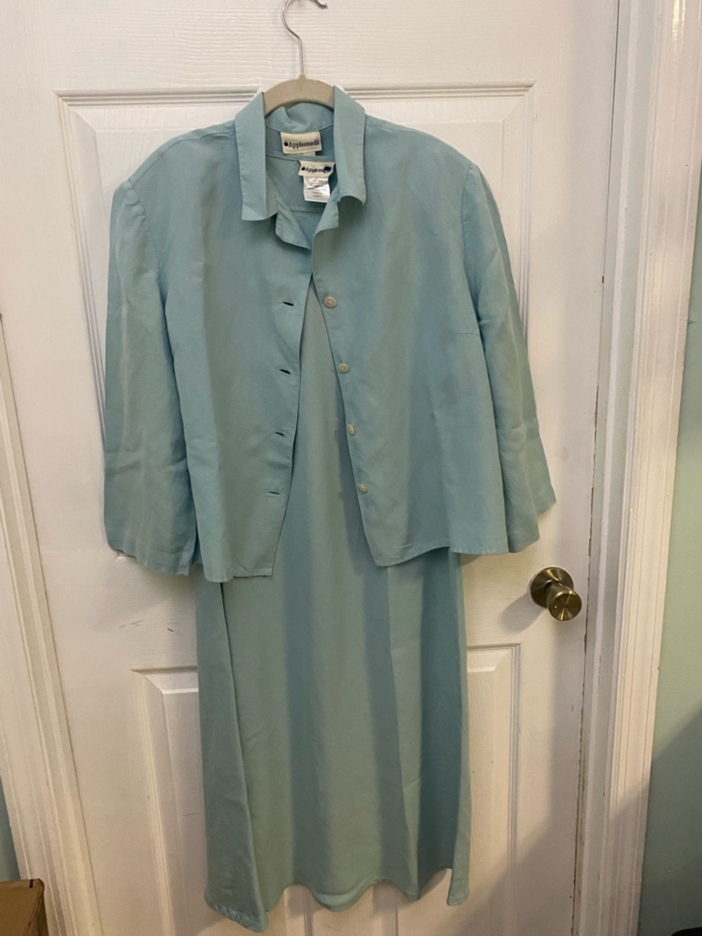 Appleseed’s Button Front 2 Piece Linen Blend Sheath Dress Set VTG Size 16